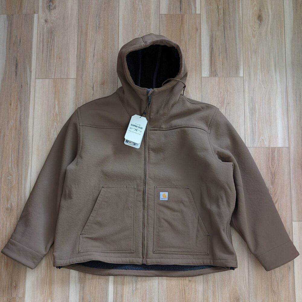 NWT Carhartt Super Dux Sherpa Lined Hooded Jacket Mens 2XL Brown Rain Defender